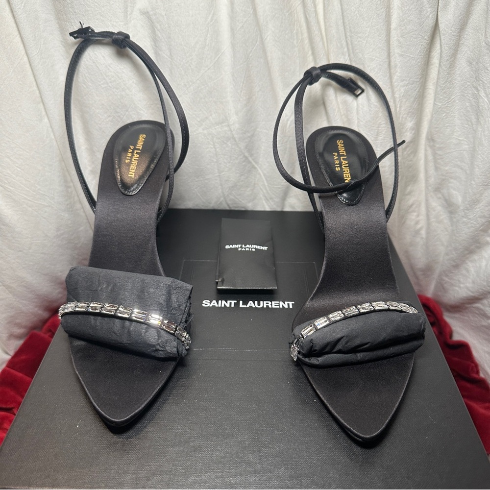 Saint Laurent Amber 85 Sandals, crystal-embellished